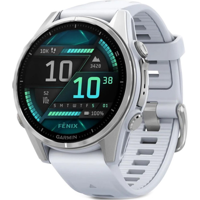 Смарт-часы GARMIN FENIX 8 – 43 мм, AMOLED, серебристые с силиконовым ремешком цвета белый камень 010-02903-00